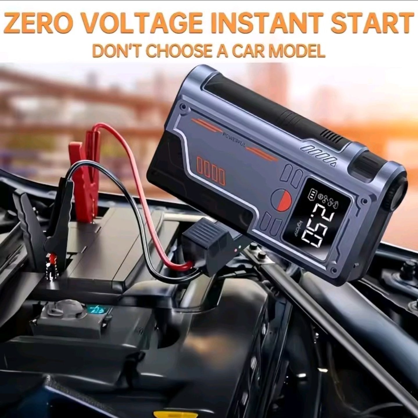 Portable Jump Starter with Air Compressor Car Emergency Starting Power Supply 150PSI Car Air Pump All-In-One Machine Fast Inflation with LED Lighting