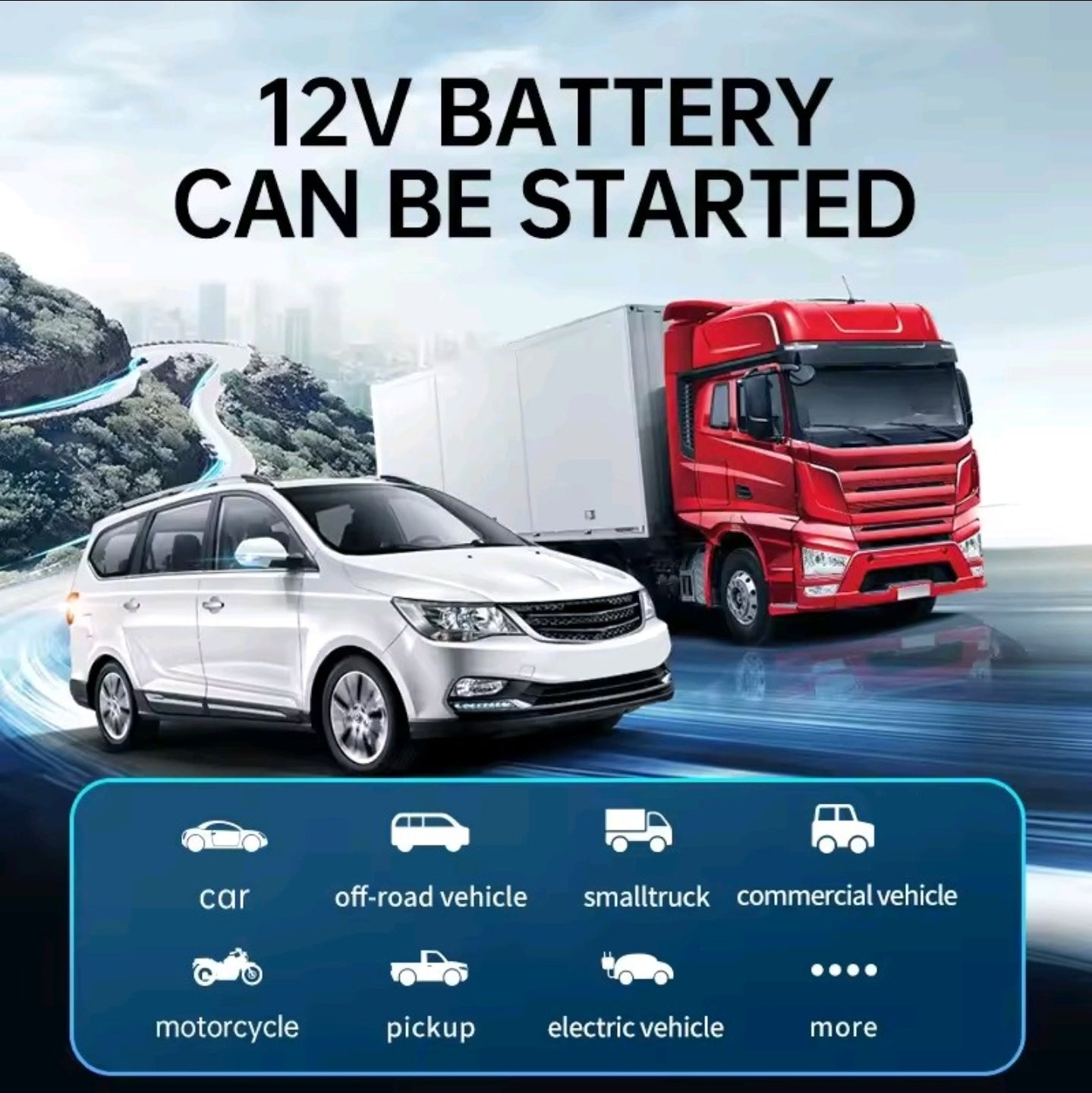Portable Jump Starter with Air Compressor Car Emergency Starting Power Supply 150PSI Car Air Pump All-In-One Machine Fast Inflation with LED Lighting