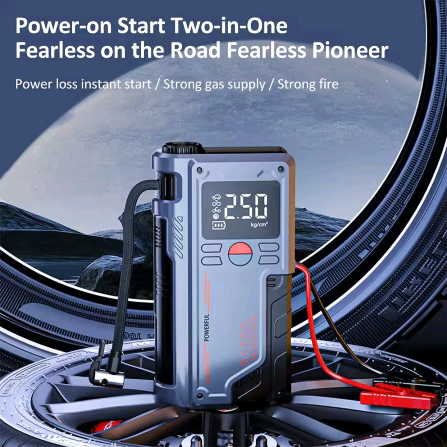 Portable Jump Starter with Air Compressor Car Emergency Starting Power Supply 150PSI Car Air Pump All-In-One Machine Fast Inflation with LED Lighting